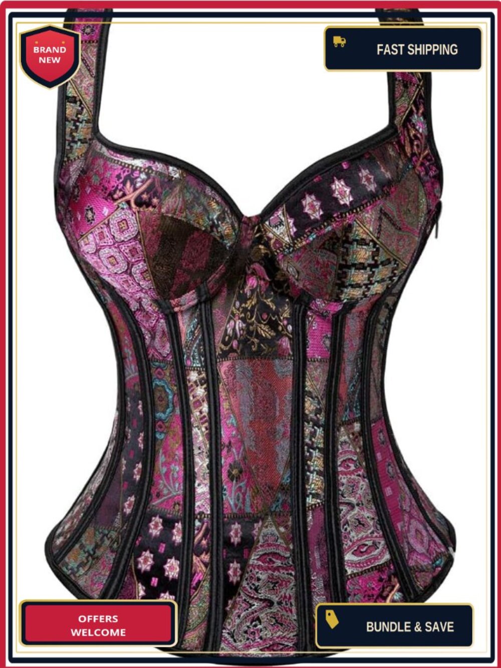 Gothic Jacquard Lace Up Corset Tank Top Overbust Bustier Shaper